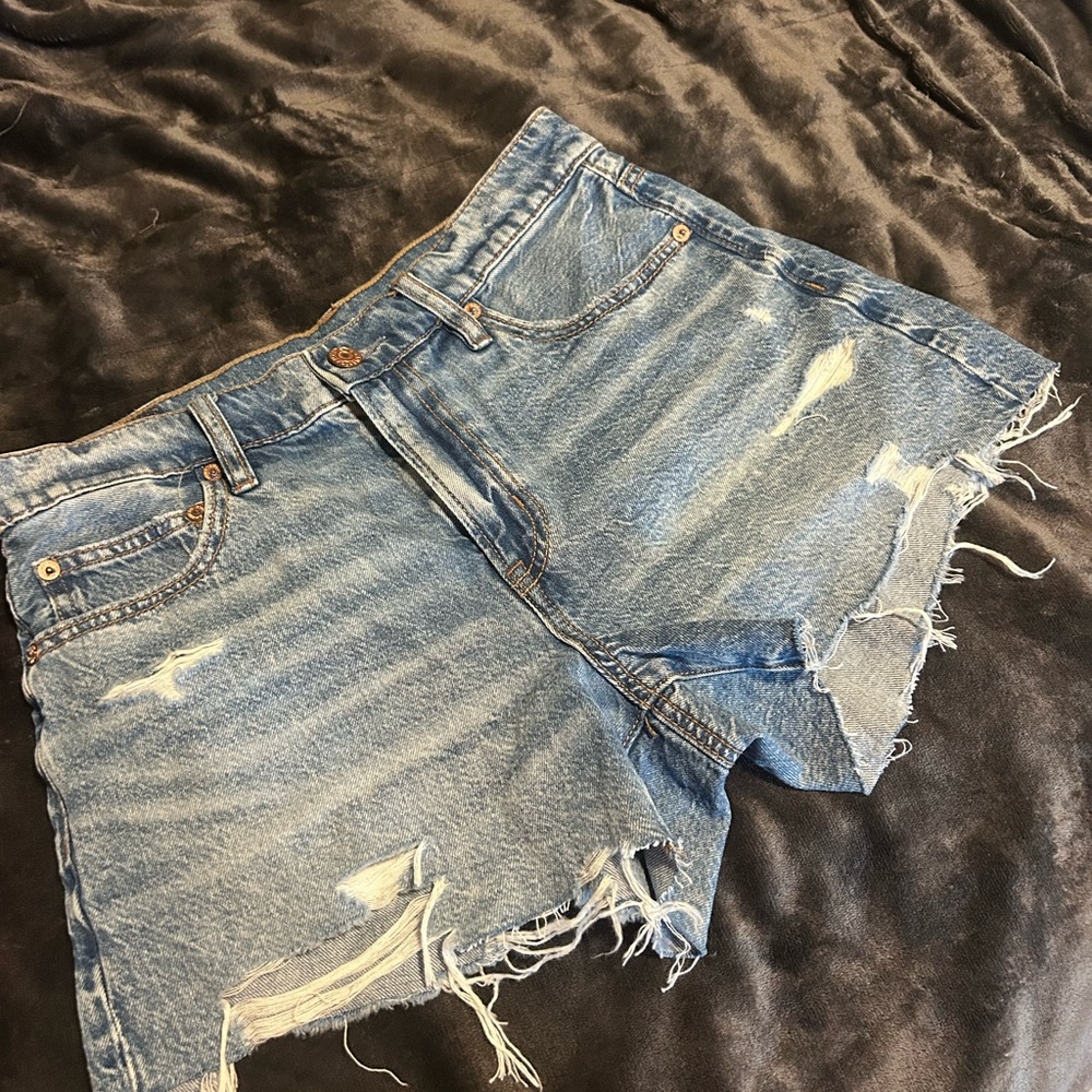 American Eagle Outfitters Blue Distressed Jean Shorts